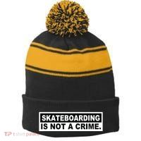Skateboarding Is Not A Crime Cool Design Stripe Pom Pom Beanie