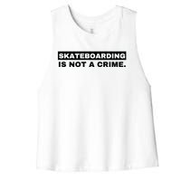 Skateboarding Is Not A Crime Graphic On Back Women's Racerback Cropped Tank