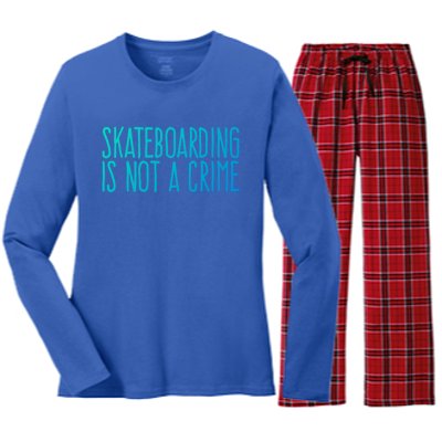 Skateboarding Is Not A Crime Skating Extreme Sport Gift Women's Long Sleeve Flannel Pajama Set 