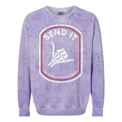 Send It No Victory Without Sacrifice Hand Bone Funny  Colorblast Crewneck Sweatshirt