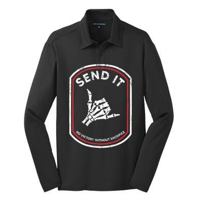 Send It No Victory Without Sacrifice Hand Bone Funny  Silk Touch Performance Long Sleeve Polo