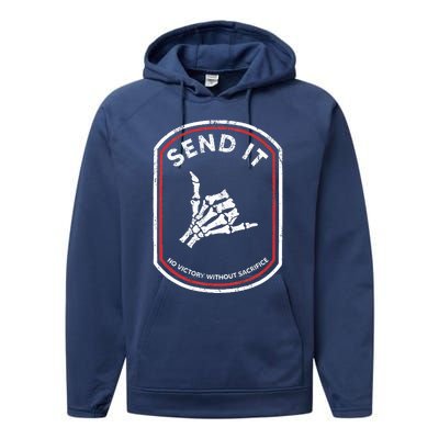 Send It No Victory Without Sacrifice Hand Bone Funny  Performance Fleece Hoodie