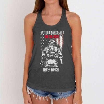 Say Ir Names Joe Names Of Fallen Soldiers 13 Heroes Women's Knotted Racerback Tank