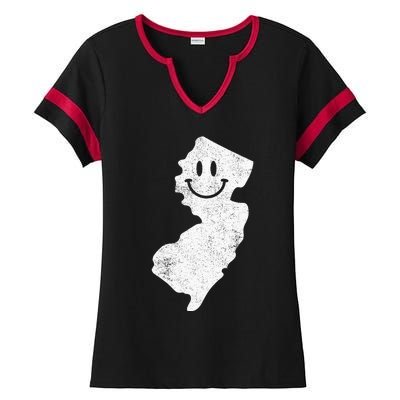 Smiling In Nj – Funny New Jersey Happy Face Ladies Halftime Notch Neck Tee