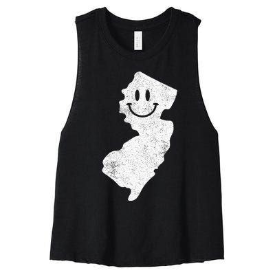 Smiling In Nj – Funny New Jersey Happy Face Women's Racerback Cropped Tank