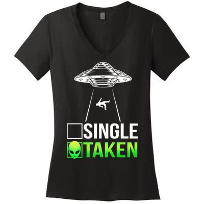 Single Or Taken Alien Valentines Day Women's V-Neck T-Shirt