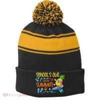 School Is Out For Summer Happy Last Day Of School Stripe Pom Pom Beanie