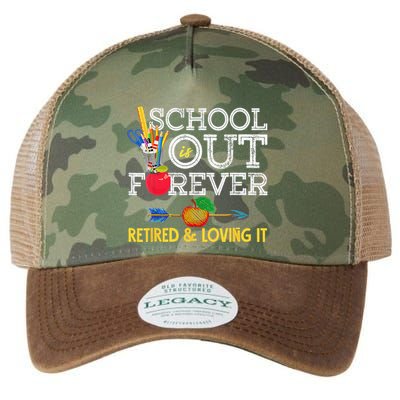 School Is Out Forever Retired And Loving It Retirement Legacy Tie Dye Trucker Hat