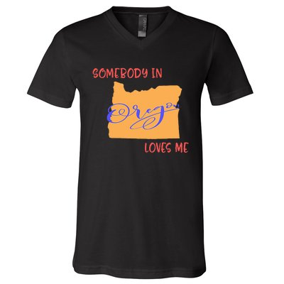 Somebody In Oregon Loves Me State V-Neck T-Shirt