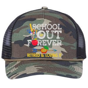 School Is Out Forever Retired And Loving It Retirement Retro Rope Trucker Hat Cap