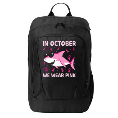 Shark In October We Wear Pink Breast Cancer City Backpack