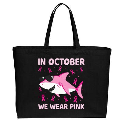 Shark In October We Wear Pink Breast Cancer Cotton Canvas Jumbo Tote