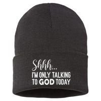 Shhh… IM Only Talking To God Today Funny Christian Saying Sustainable Knit Beanie