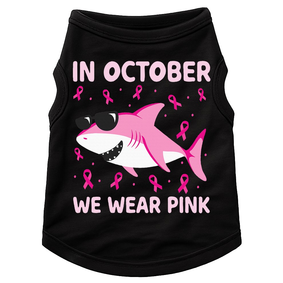 Shark In October We Wear P.I.N.K Breast Cancer Doggie Tank