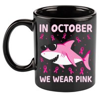 Shark In October We Wear P.I.N.K Breast Cancer 11oz C Handle Ceramic Mug