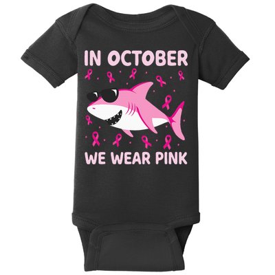 Shark In October We Wear P.I.N.K Breast Cancer Baby Bodysuit
