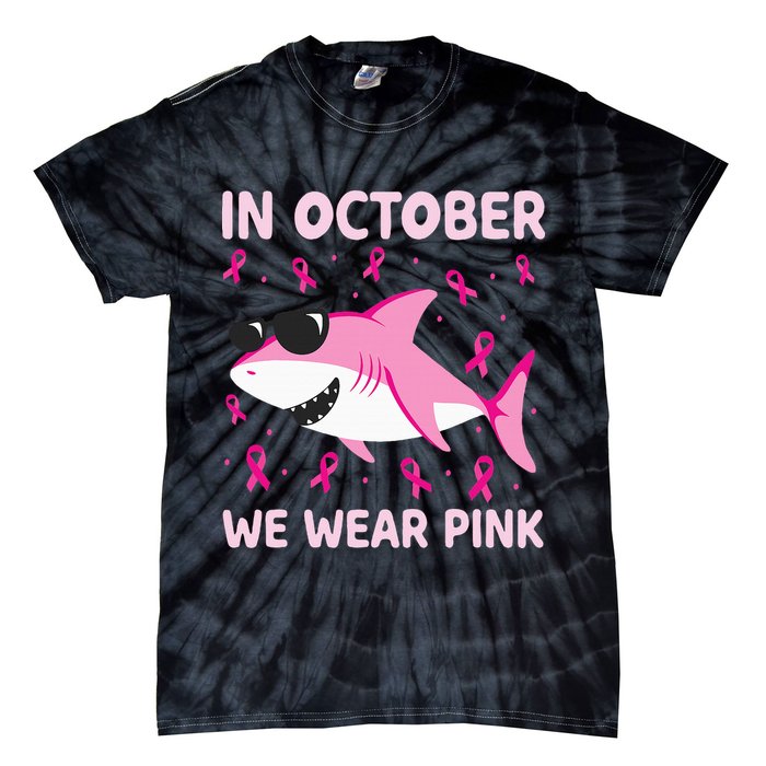 Shark In October We Wear P.I.N.K Breast Cancer Tie-Dye T-Shirt
