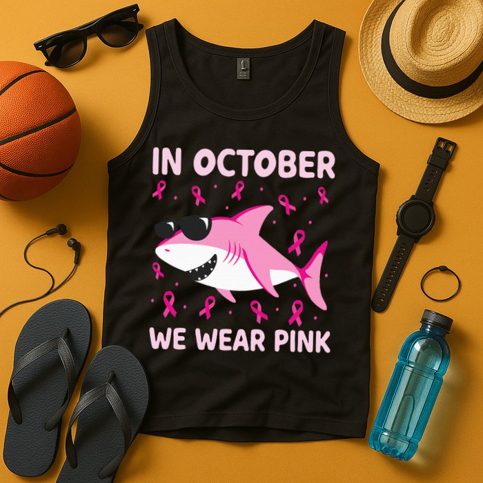 Shark In October We Wear P.I.N.K Breast Cancer Tank Top