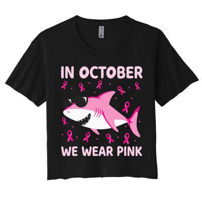 Shark In October We Wear P.I.N.K Breast Cancer Crop Top