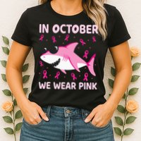 Shark In October We Wear P.I.N.K Breast Cancer Womens T-Shirt