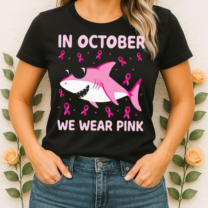 Shark In October We Wear P.I.N.K Breast Cancer Womens T-Shirt
