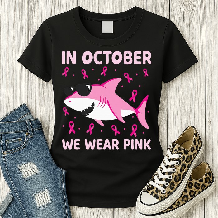 Shark In October We Wear P.I.N.K Breast Cancer Womens T-Shirt