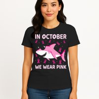 Shark In October We Wear P.I.N.K Breast Cancer Womens T-Shirt