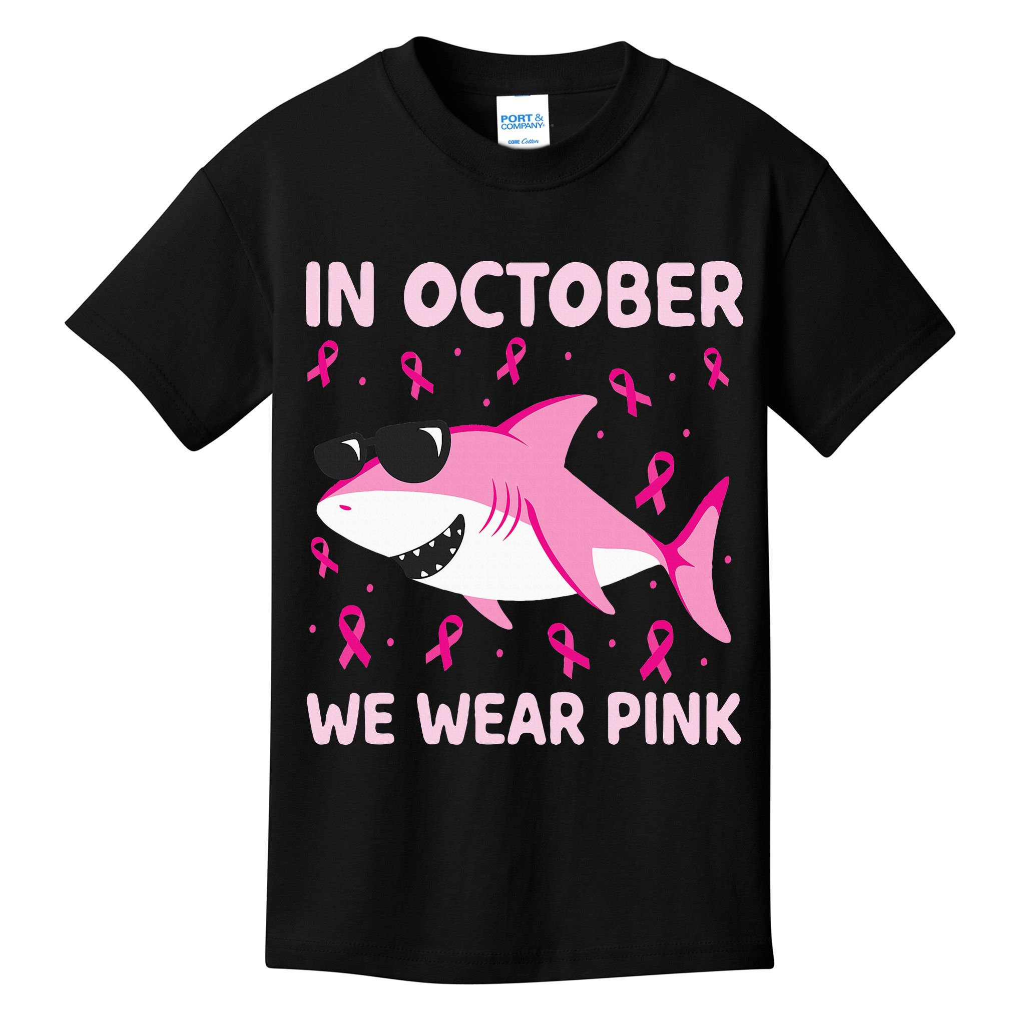 Shark In October We Wear P.I.N.K Breast Cancer Kids T-Shirt