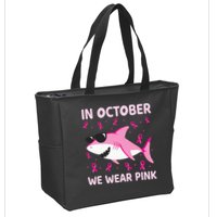 Shark In October We Wear P.I.N.K Breast Cancer Zip Tote Bag