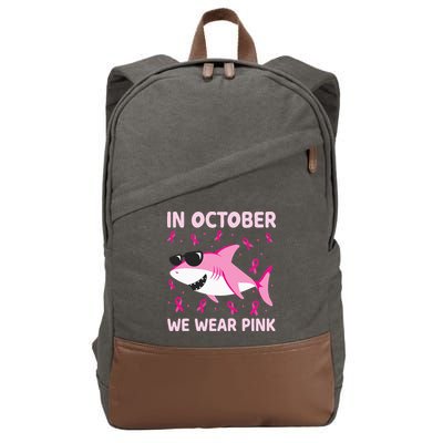 Shark In October We Wear P.I.N.K Breast Cancer Cotton Canvas Backpack