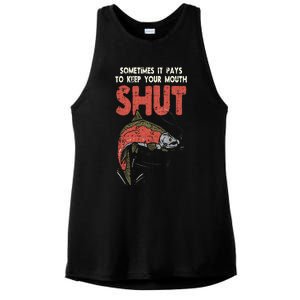 Sometimes It Pays Keep Mouth Shut Funny Fish Fishing Angler Ladies PosiCharge Tri-Blend Wicking Tank