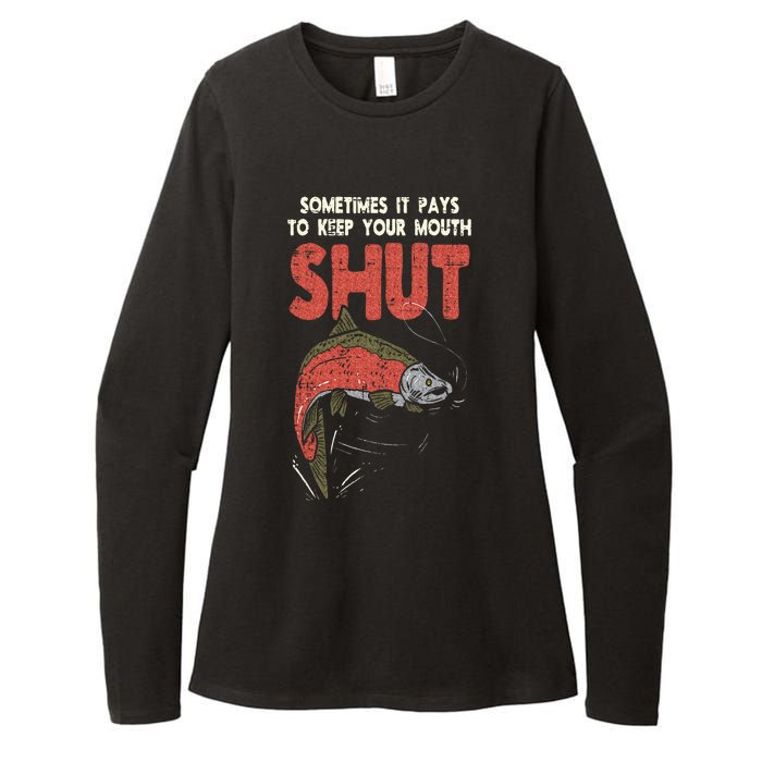 Sometimes It Pays Keep Mouth Shut Funny Fish Fishing Angler Womens CVC Long Sleeve Shirt