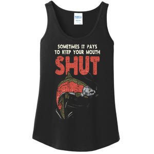 Sometimes It Pays Keep Mouth Shut Funny Fish Fishing Angler Ladies Essential Tank