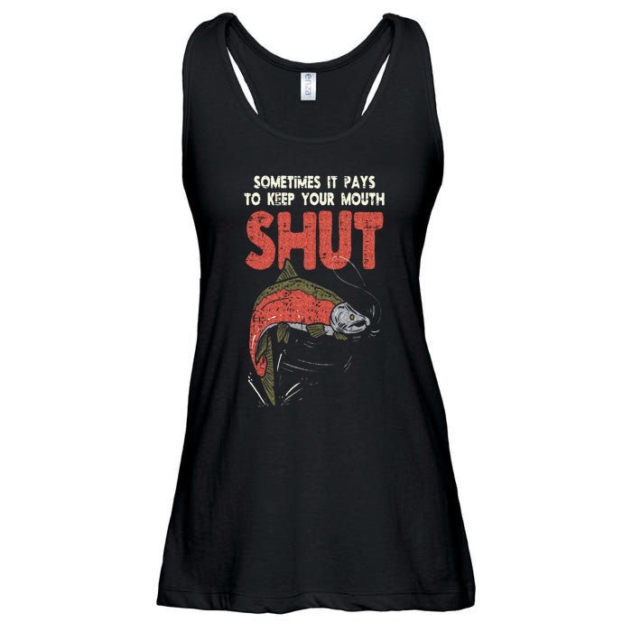 Sometimes It Pays Keep Mouth Shut Funny Fish Fishing Angler Ladies Essential Flowy Tank