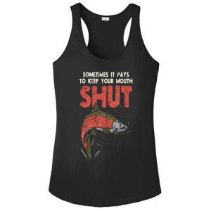 Sometimes It Pays Keep Mouth Shut Funny Fish Fishing Angler Ladies PosiCharge Competitor Racerback Tank