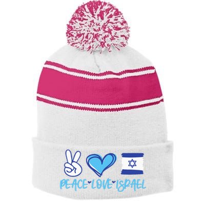 Support Israel Peace Love Israel I Stand With Israel Vintage Stripe Pom Pom Beanie