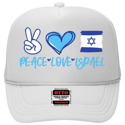 Support Israel Peace Love Israel I Stand With Israel Vintage High Crown Mesh Back Trucker Hat