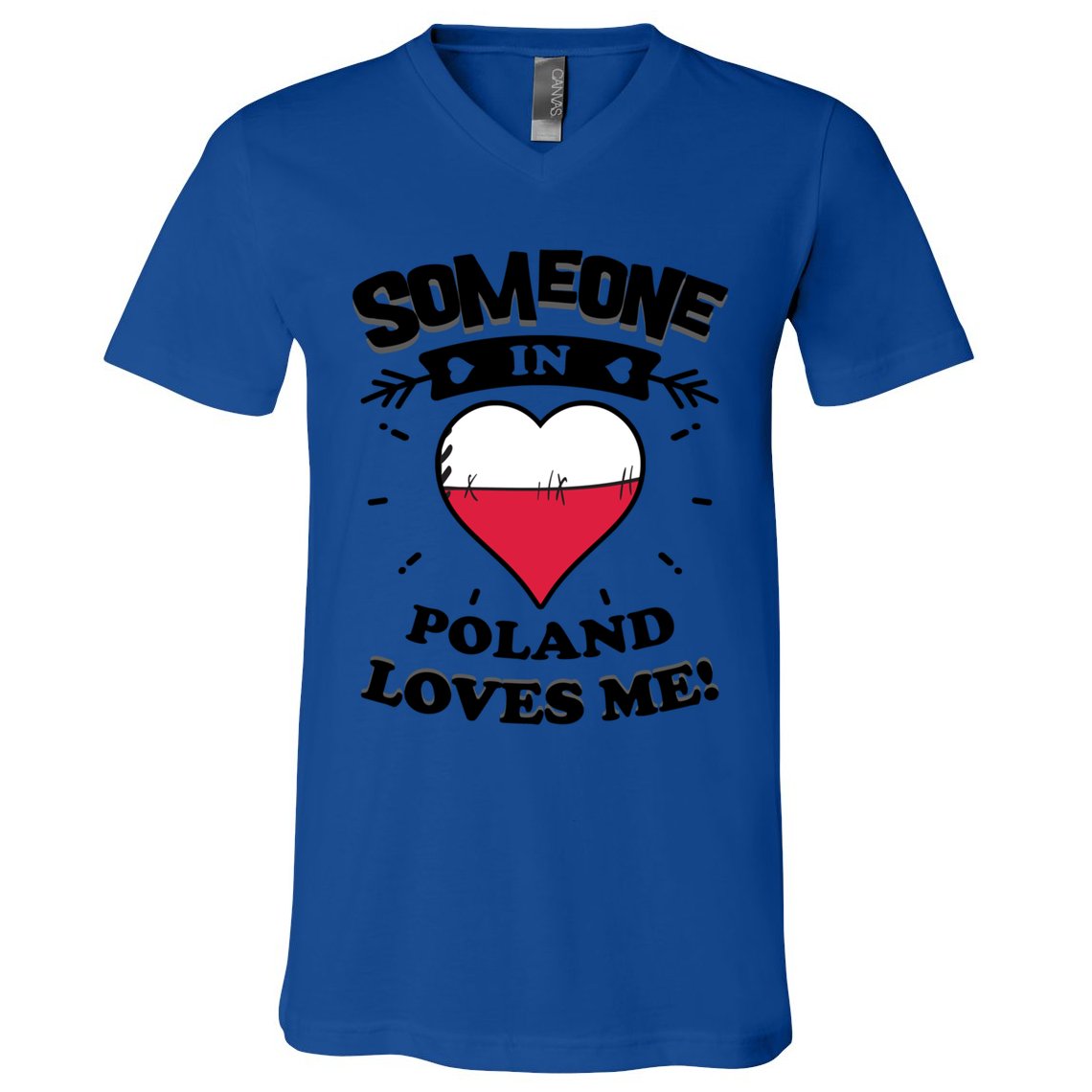 Someone In Poland Loves Me Polish Flag Heart Gift V-Neck T-Shirt
