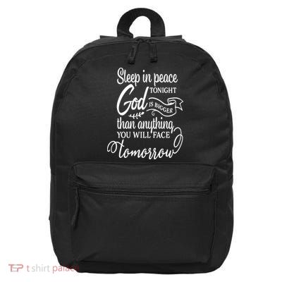 Sleep In Peace Tonight God Christian 16 in Basic Backpack