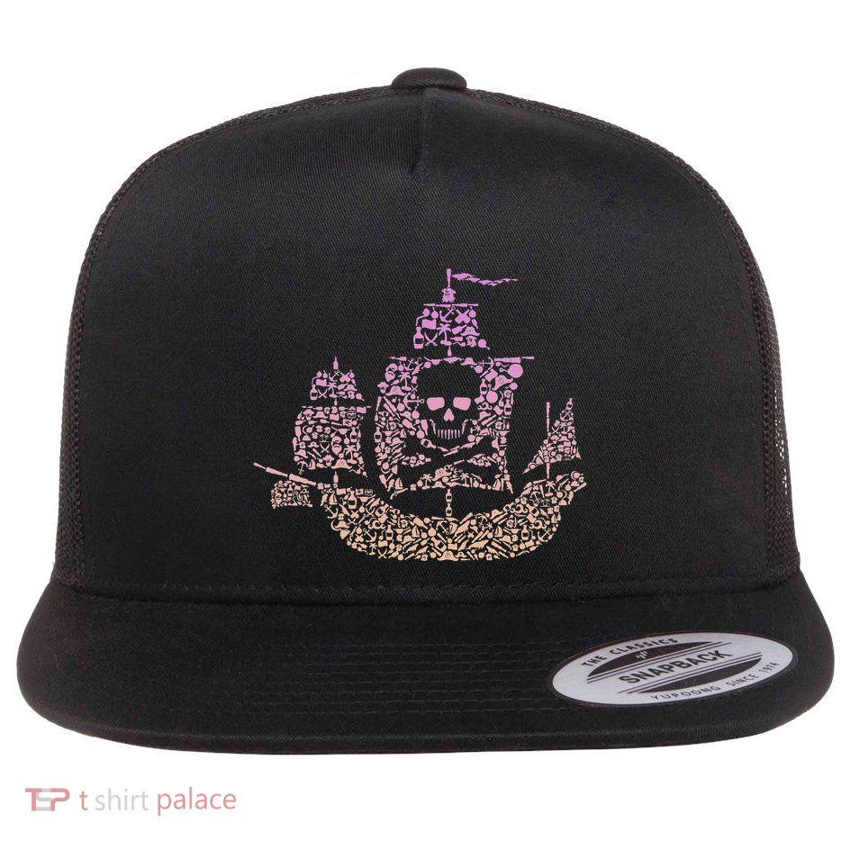 Silhouette Icon Pirate Pirate Ship Pirate Flat Bill Trucker Hat