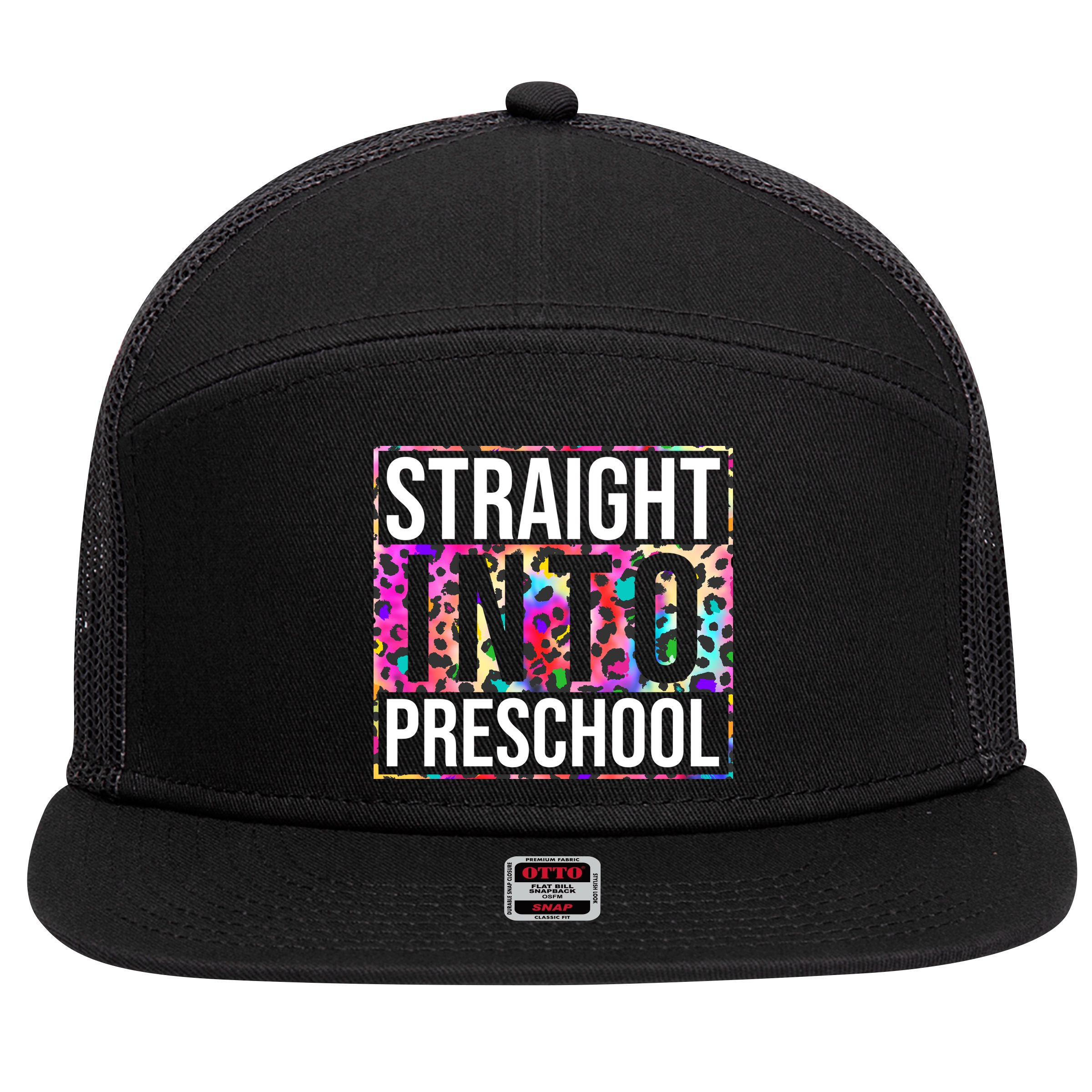 Straight Into Preschool Funny Cute Pre School 7 Panel Mesh Trucker Snapback Hat