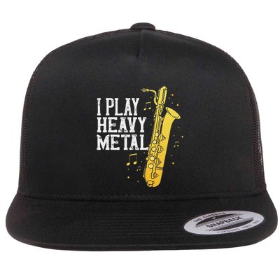 Saxophone I Play Heavy Metal Saxophonist Euphonium Baritone Flat Bill Trucker Hat