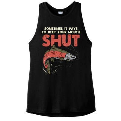 Sometimes It Pays Keep Mouth Shut Funny Fish Fishing Angler Ladies PosiCharge Tri-Blend Wicking Tank