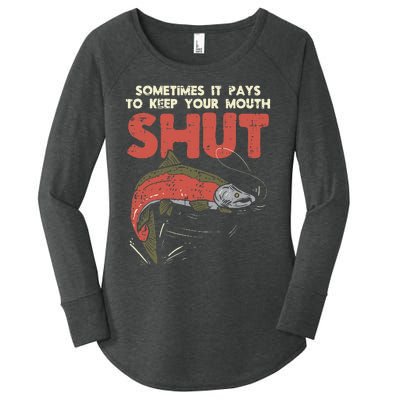 Sometimes It Pays Keep Mouth Shut Funny Fish Fishing Angler Women's Perfect Tri Tunic Long Sleeve Shirt