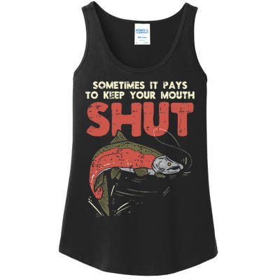 Sometimes It Pays Keep Mouth Shut Funny Fish Fishing Angler Ladies Essential Tank