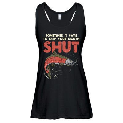 Sometimes It Pays Keep Mouth Shut Funny Fish Fishing Angler Ladies Essential Flowy Tank