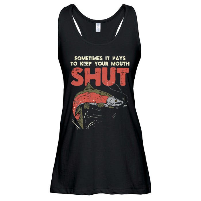 Sometimes It Pays Keep Mouth Shut Funny Fish Fishing Angler Ladies Essential Flowy Tank