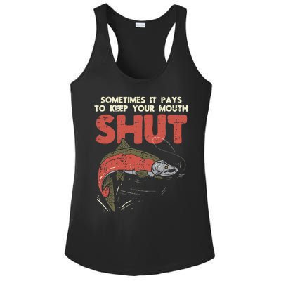 Sometimes It Pays Keep Mouth Shut Funny Fish Fishing Angler Ladies PosiCharge Competitor Racerback Tank