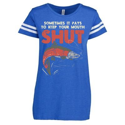 Sometimes It Pays Keep Mouth Shut Funny Fish Fishing Angler Enza Ladies Jersey Football T-Shirt