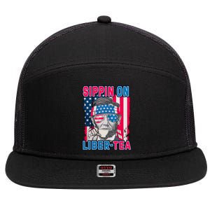 Sippin On Liberty 4th of July Abraham Lincoln 7 Panel Mesh Trucker Snapback Hat